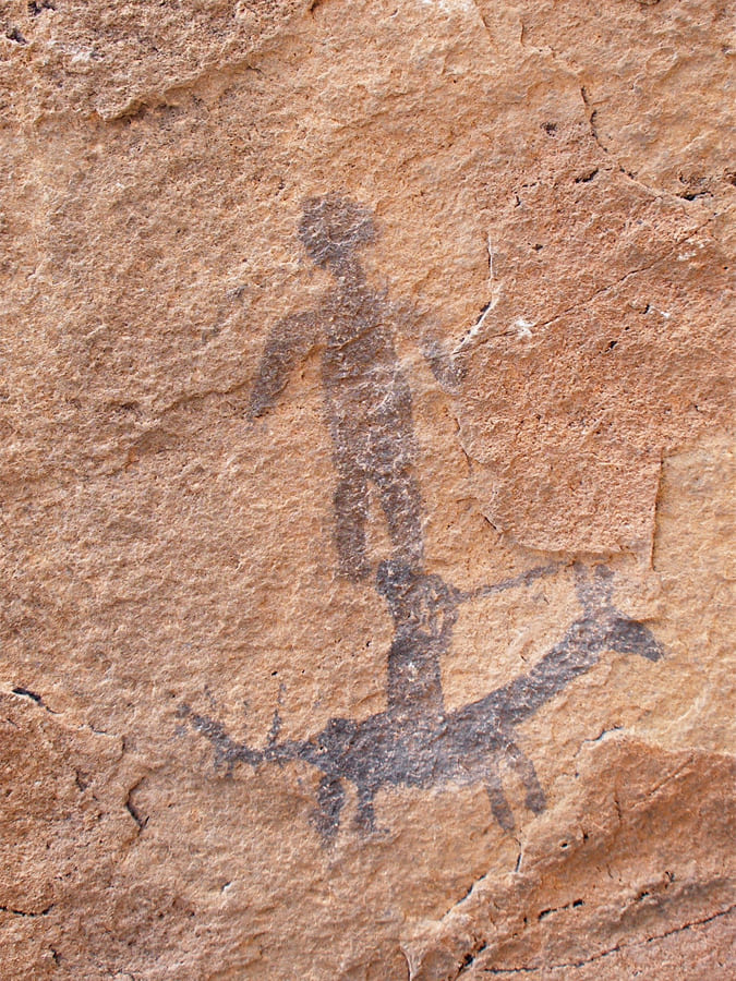 Pictograph - Native American Painting - Man On Horse