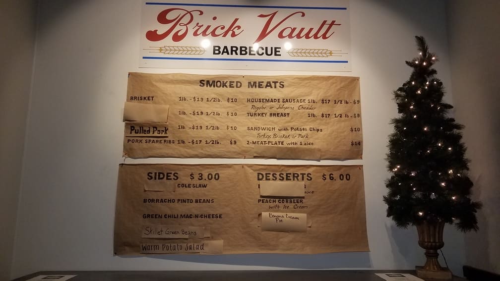 Brick Vault Brewery and BBQ smoked meat menu