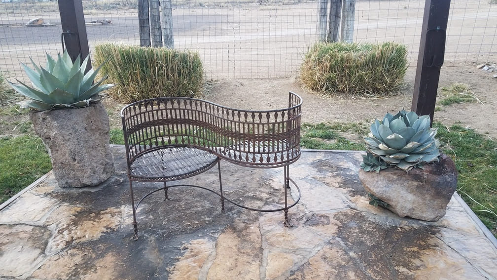 S shaped bench at Gage Gardens