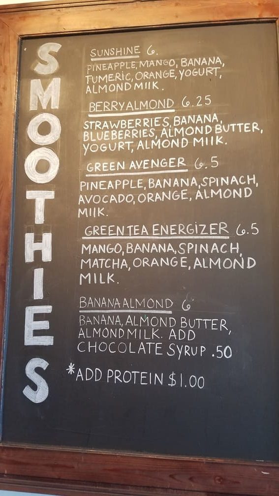 V6 Coffee Bar smoothies menu