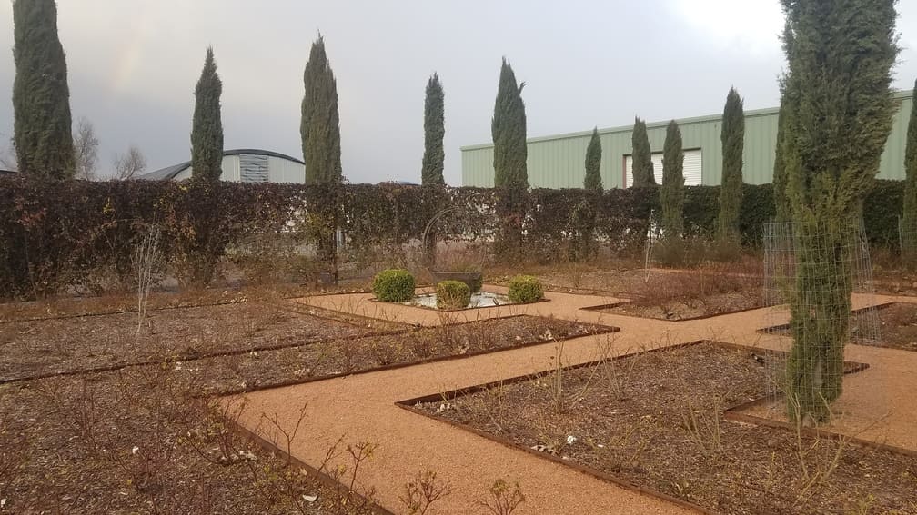 gravel maze around trees at Gage Gardens